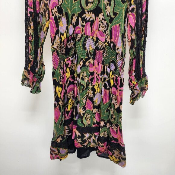By Anthropologie Mini Dress Sz XS Women’s Genevieve Multicolor Floral Lace Boho - Picture 3 of 10
